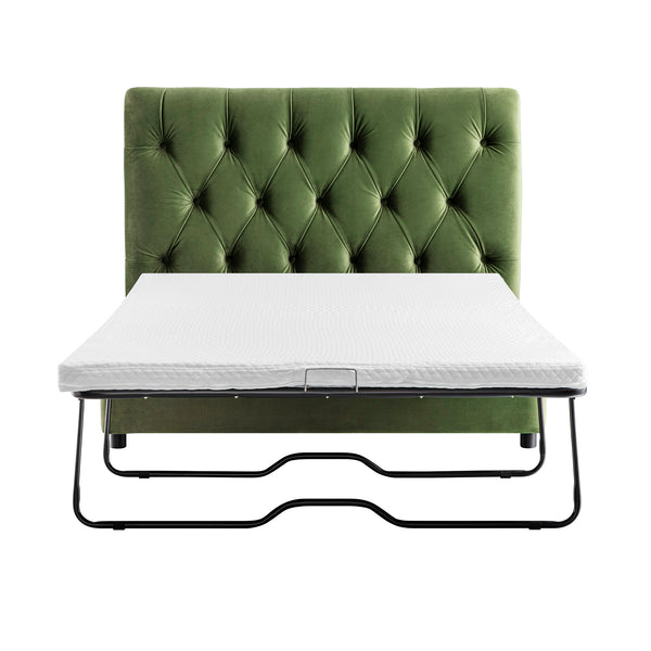 Portland Small Double Buttoned Fold-Out Bed in Ottoman, Moss Green Velvet