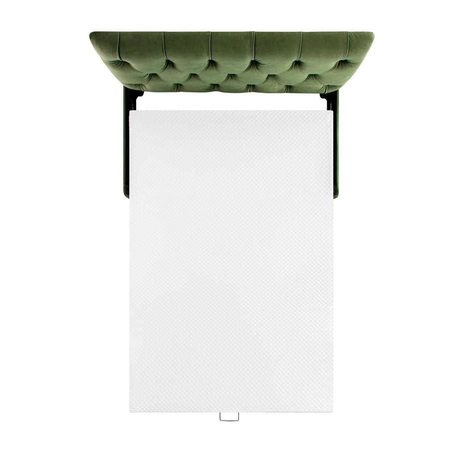Portland Small Double Buttoned Fold-Out Bed in Ottoman, Moss Green Velvet