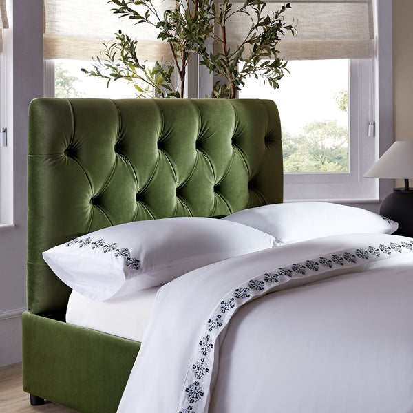 Portland Small Double Buttoned Fold-Out Bed in Ottoman, Moss Green Velvet