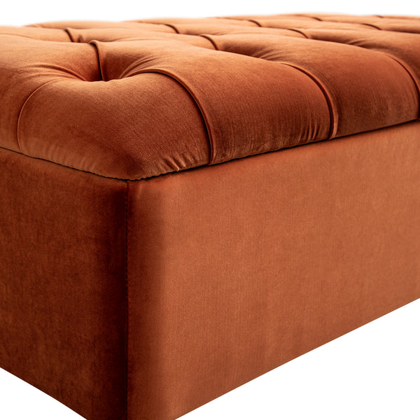 Portland Small Double Buttoned Fold-Out Bed in Ottoman, Rust Velvet