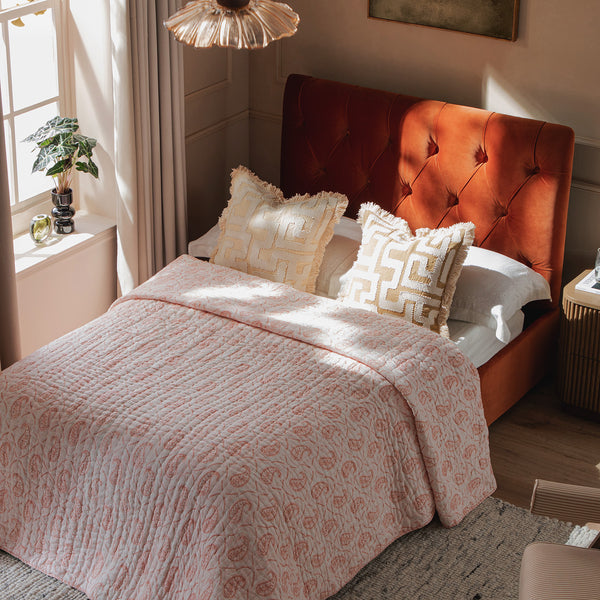 Portland Small Double Buttoned Fold-Out Bed in Ottoman, Rust Velvet