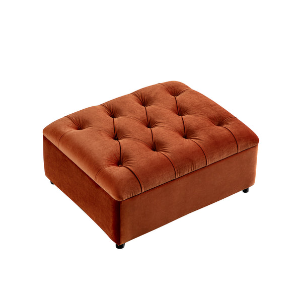 Portland Single Buttoned Fold-Out Bed in Ottoman, Rust Velvet