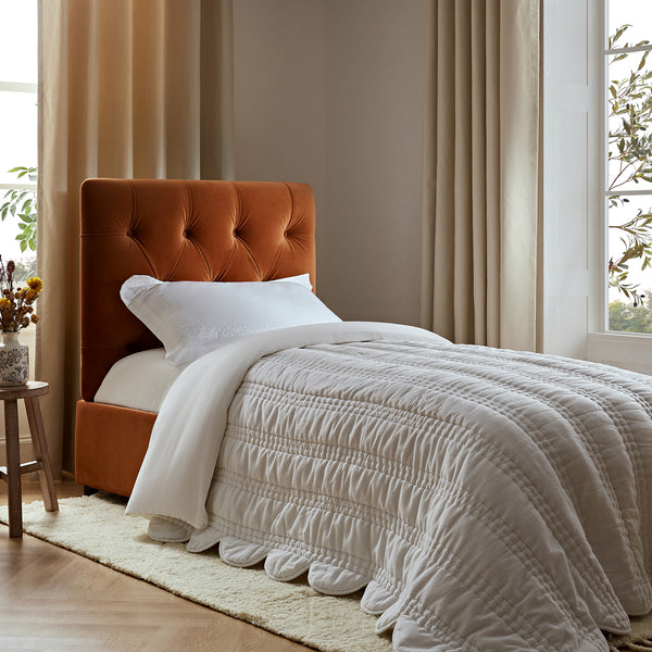 Portland Single Buttoned Fold-Out Bed in Ottoman, Rust Velvet