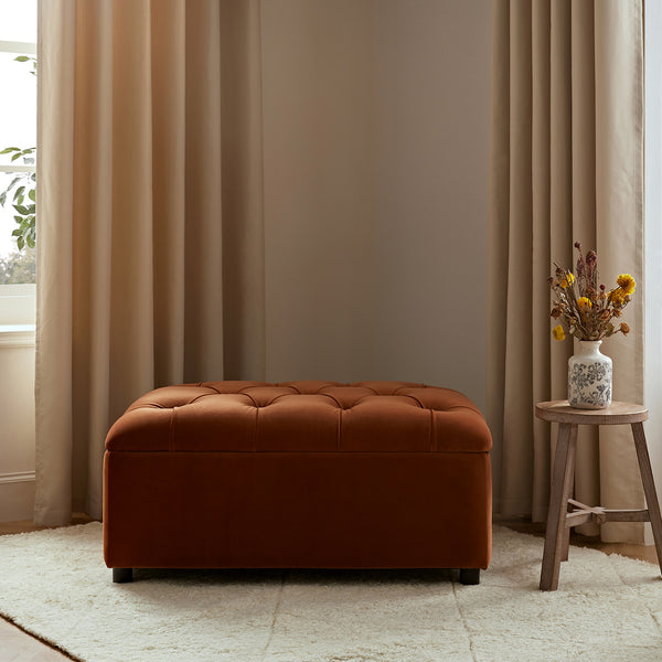 Portland Single Buttoned Fold-Out Bed in Ottoman, Rust Velvet