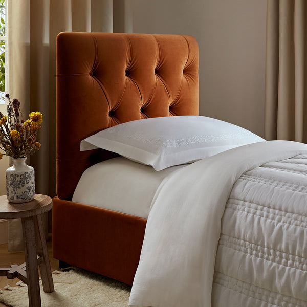 Portland Single Buttoned Fold-Out Bed in Ottoman, Rust Velvet