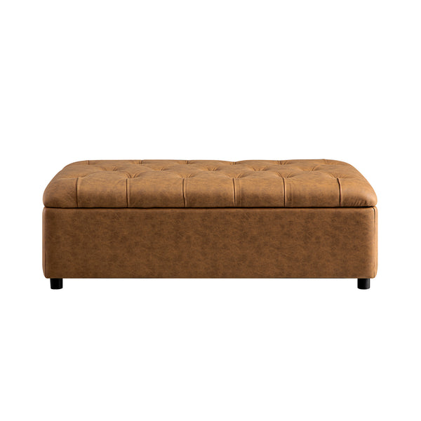 Portland Small Double Buttoned Fold-Out Bed in Ottoman, Tan Faux Suede