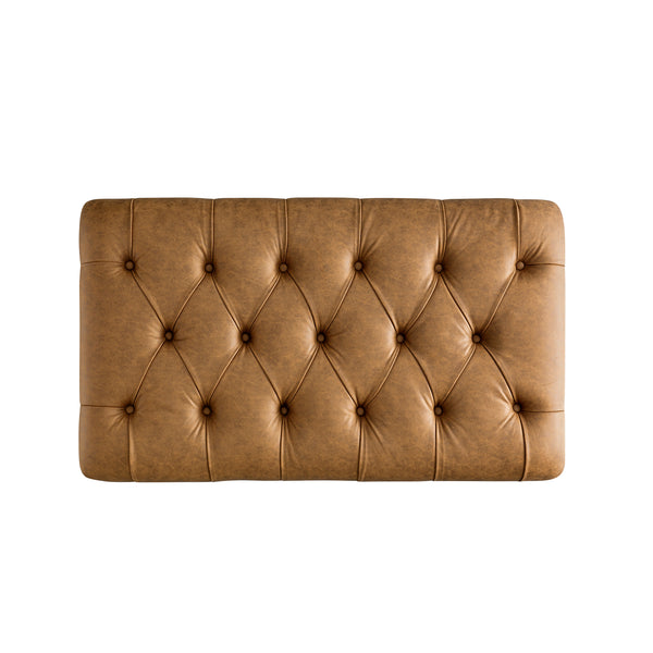 Portland Small Double Buttoned Fold-Out Bed in Ottoman, Tan Faux Suede
