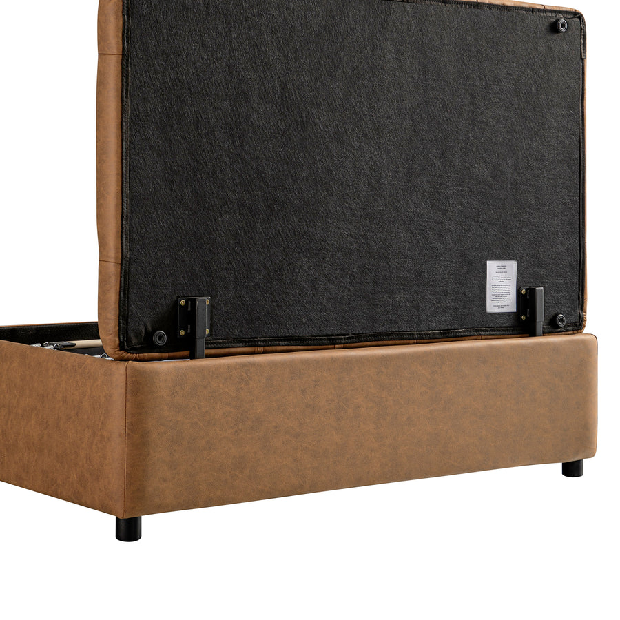Portland Small Double Buttoned Fold-Out Bed in Ottoman, Tan Faux Suede
