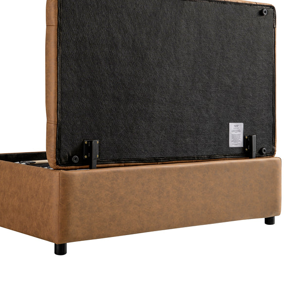 Portland Small Double Buttoned Fold-Out Bed in Ottoman, Tan Faux Suede