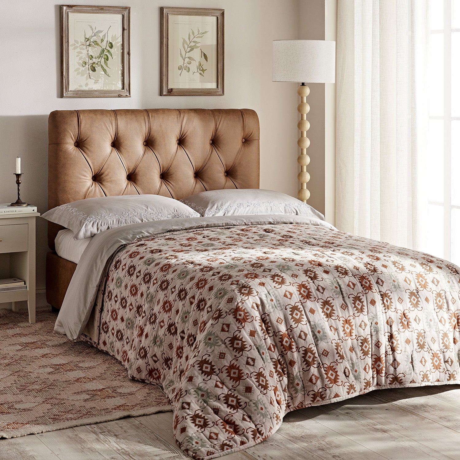 Portland Small Double Buttoned Fold-Out Bed in Ottoman, Tan Faux Suede