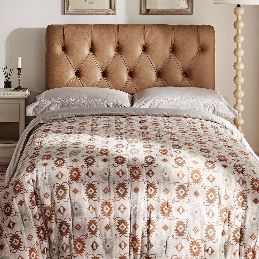 Portland Small Double Buttoned Fold-Out Bed in Ottoman, Tan Faux Suede
