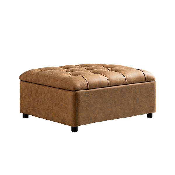 Portland Single Buttoned Fold - Out Bed in Ottoman, Tan Faux Suede - daals