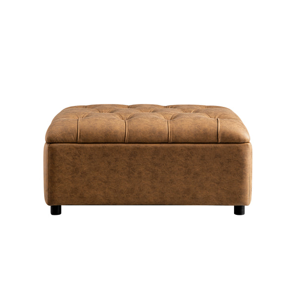 Portland Single Buttoned Fold-Out Bed in Ottoman, Tan Faux Suede