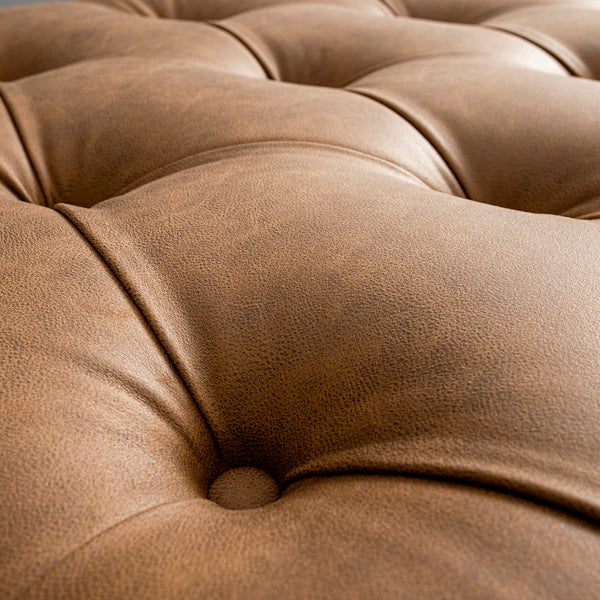 Portland Single Buttoned Fold-Out Bed in Ottoman, Tan Faux Suede