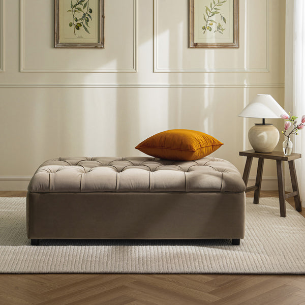 Portland Small Double Buttoned Fold-Out Bed in Ottoman, Mink Velvet