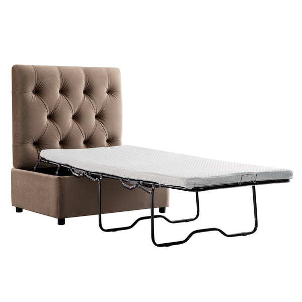 Portland Single Buttoned Fold - Out Bed in Ottoman, Mink Velvet - daals