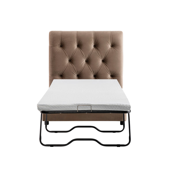 Portland Single Buttoned Fold - Out Bed in Ottoman, Mink Velvet - daals