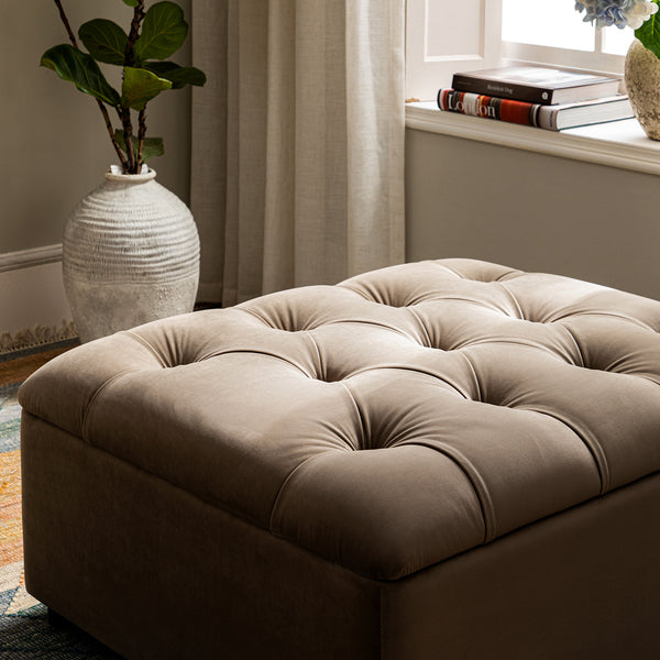 Portland Single Buttoned Fold - Out Bed in Ottoman, Mink Velvet - daals
