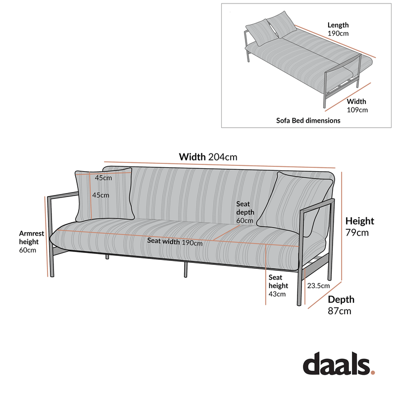 Linea Three Seater Sofa Bed, Taupe Striped Chenille - daals