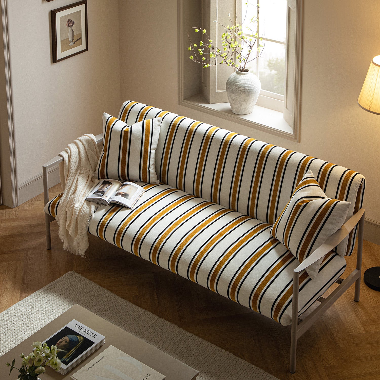 Linea Three Seater Sofa Bed, Amber Striped Chenille