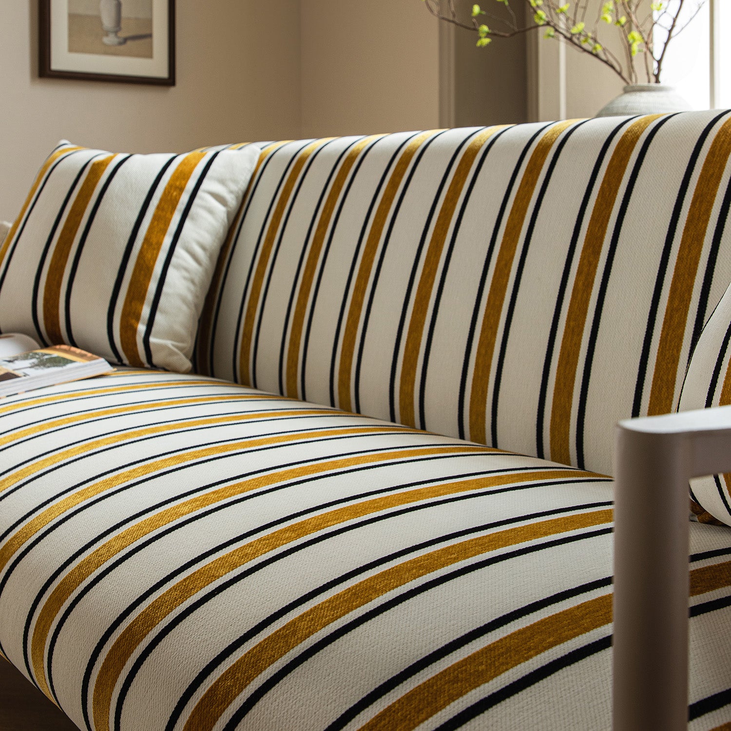 Linea Three Seater Sofa Bed, Amber Striped Chenille