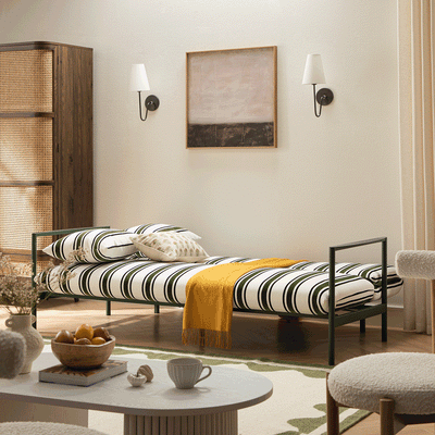 Linea Three Seater Sofa Bed, Forest Green Striped Chenille