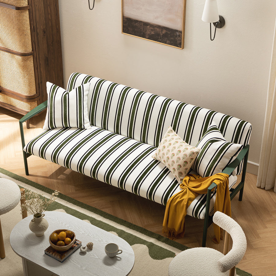 Linea Three Seater Sofa Bed, Forest Green Striped Chenille - daals