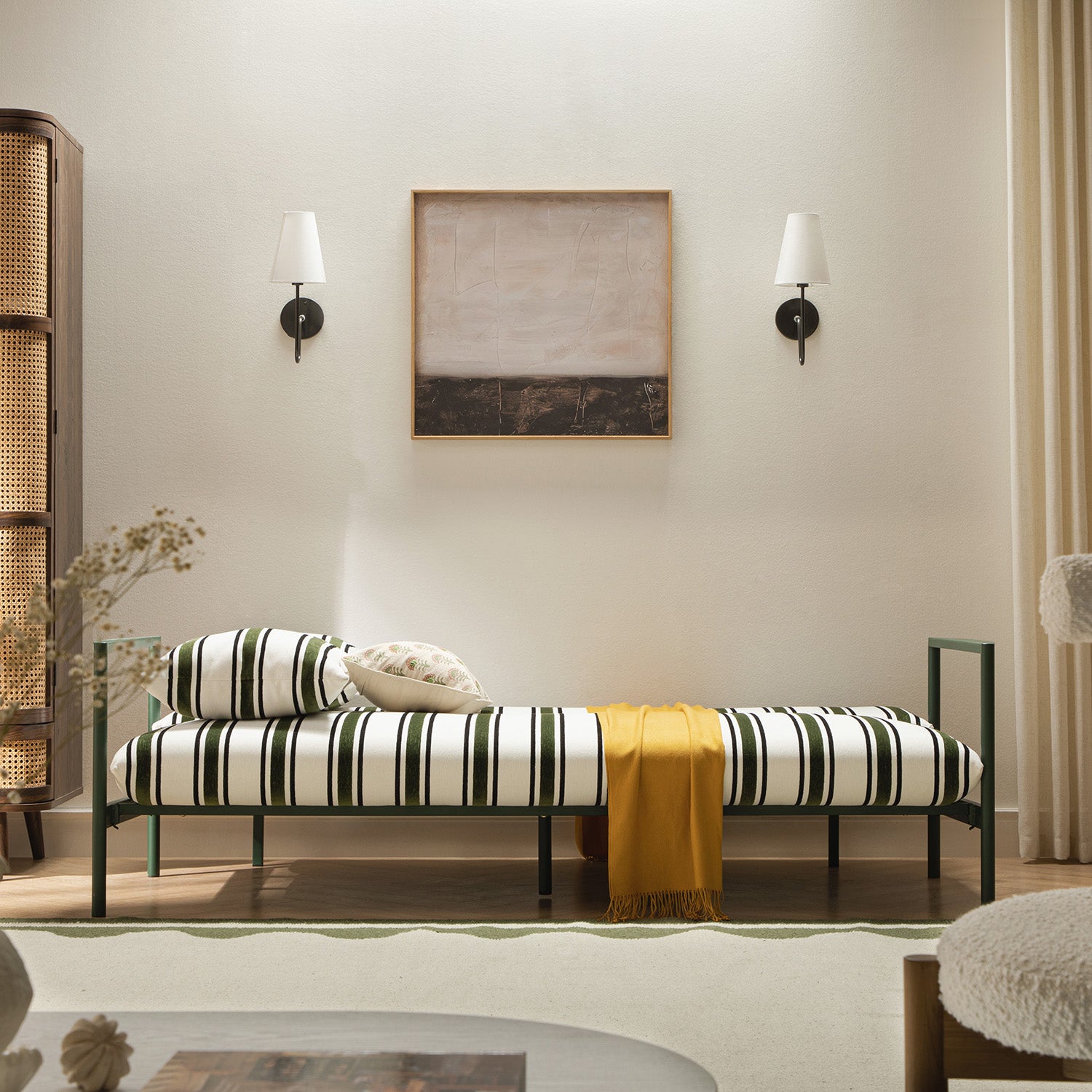 Linea Three Seater Sofa Bed, Forest Green Striped Chenille