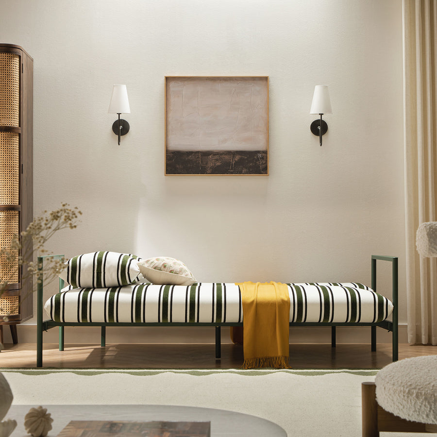 Linea Three Seater Sofa Bed, Forest Green Striped Chenille - daals