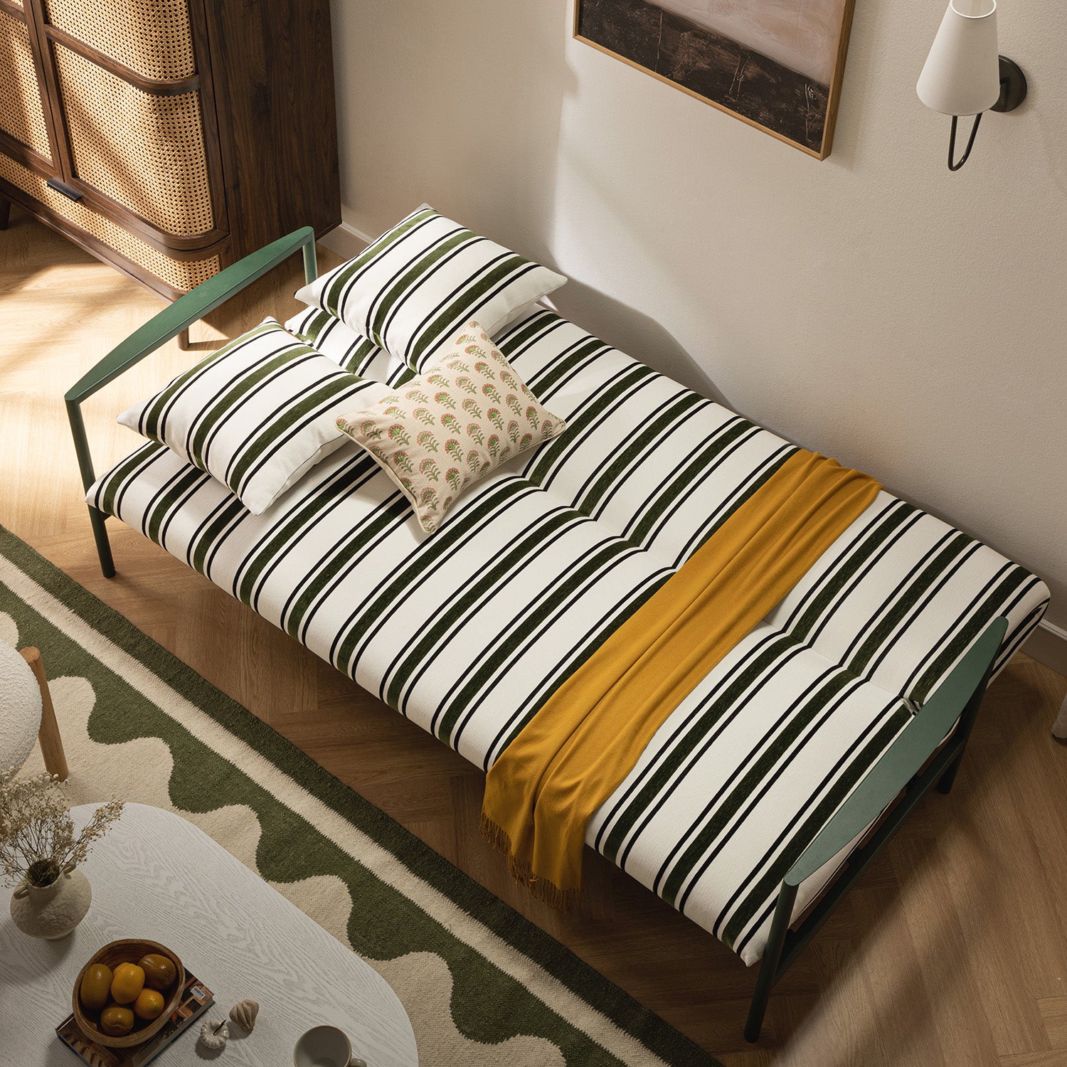 Linea Three Seater Sofa Bed, Forest Green Striped Chenille