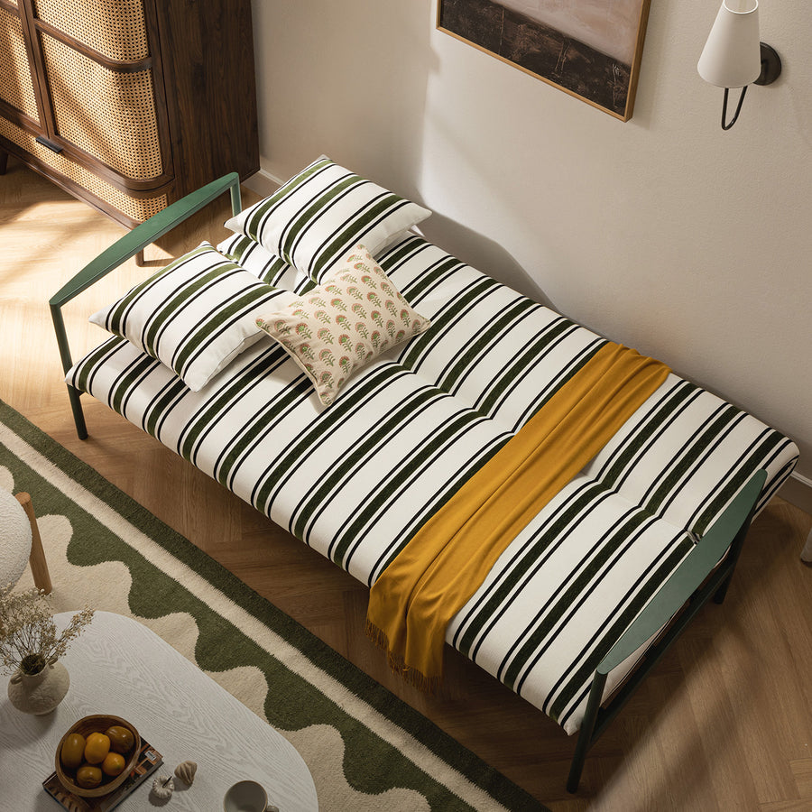 Linea Three Seater Sofa Bed, Forest Green Striped Chenille - daals
