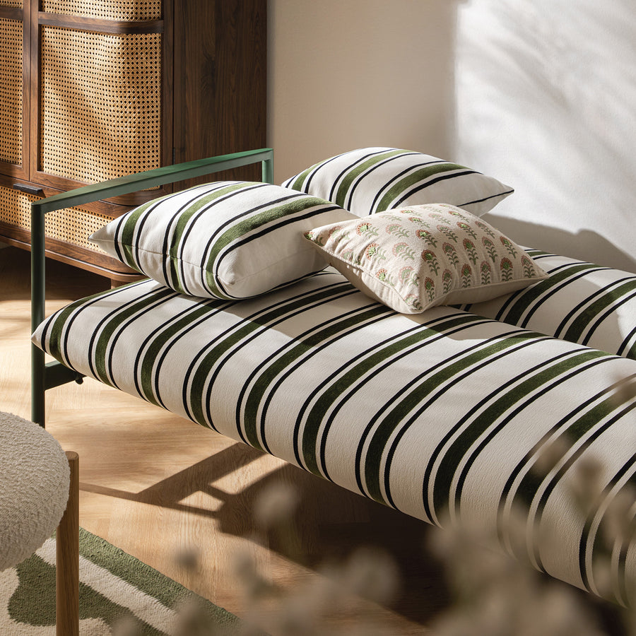 Linea Three Seater Sofa Bed, Forest Green Striped Chenille - daals