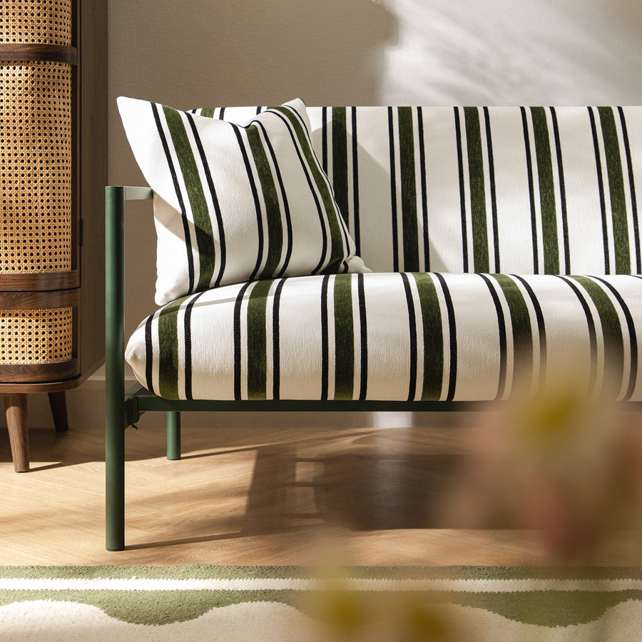 Linea Three Seater Sofa Bed, Forest Green Striped Chenille - daals
