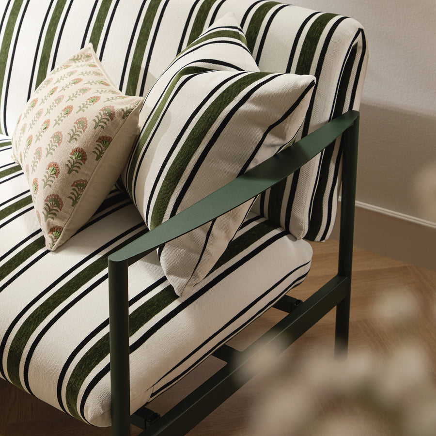 Linea Three Seater Sofa Bed, Forest Green Striped Chenille - daals
