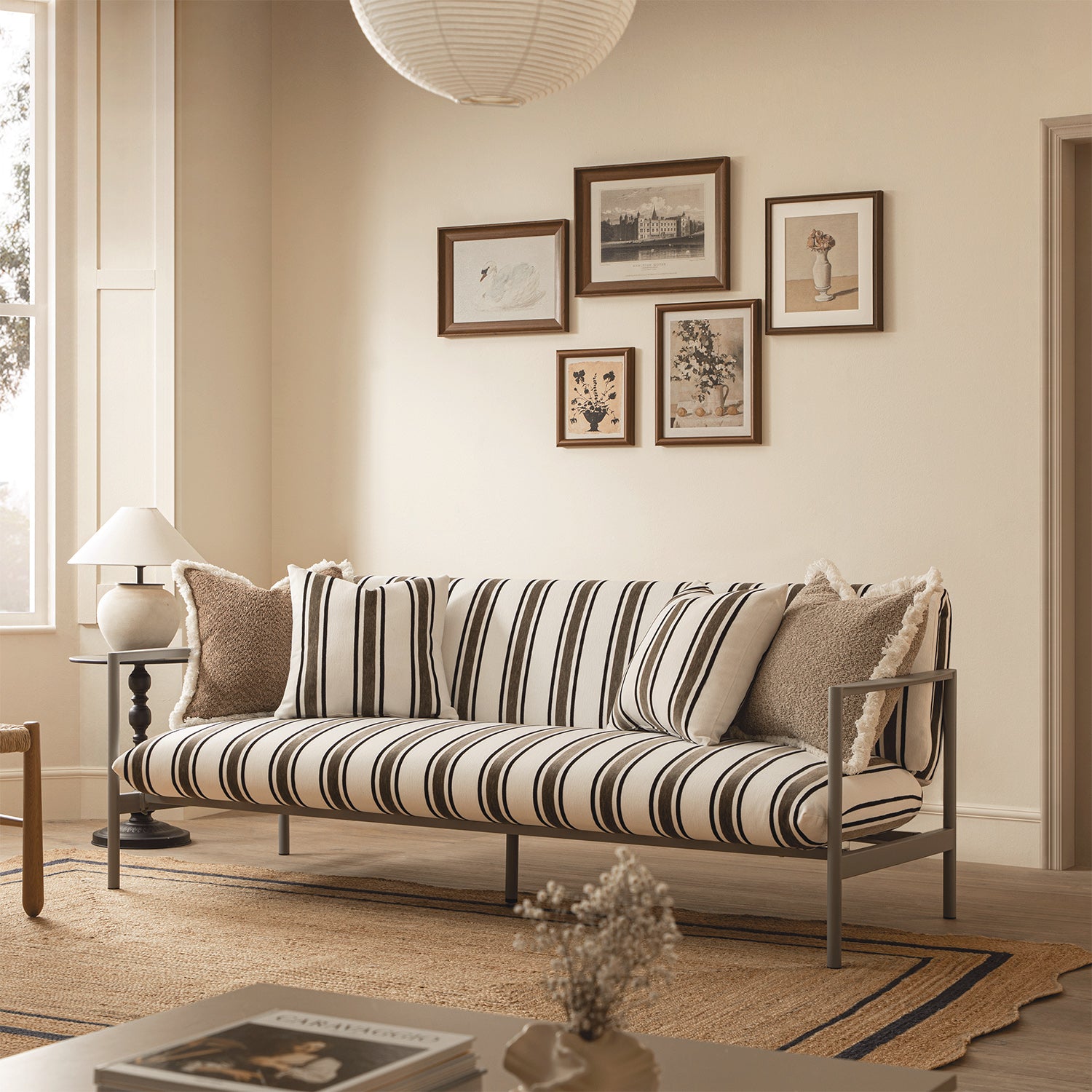 Linea Three Seater Sofa Bed, Taupe Striped Chenille