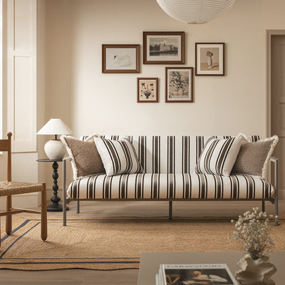 Linea Three Seater Sofa Bed, Taupe Striped Chenille
