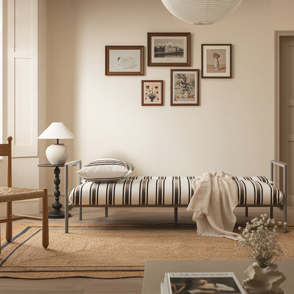 Linea Three Seater Sofa Bed, Taupe Striped Chenille