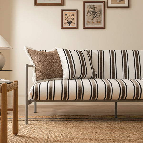 Linea Three Seater Sofa Bed, Taupe Striped Chenille