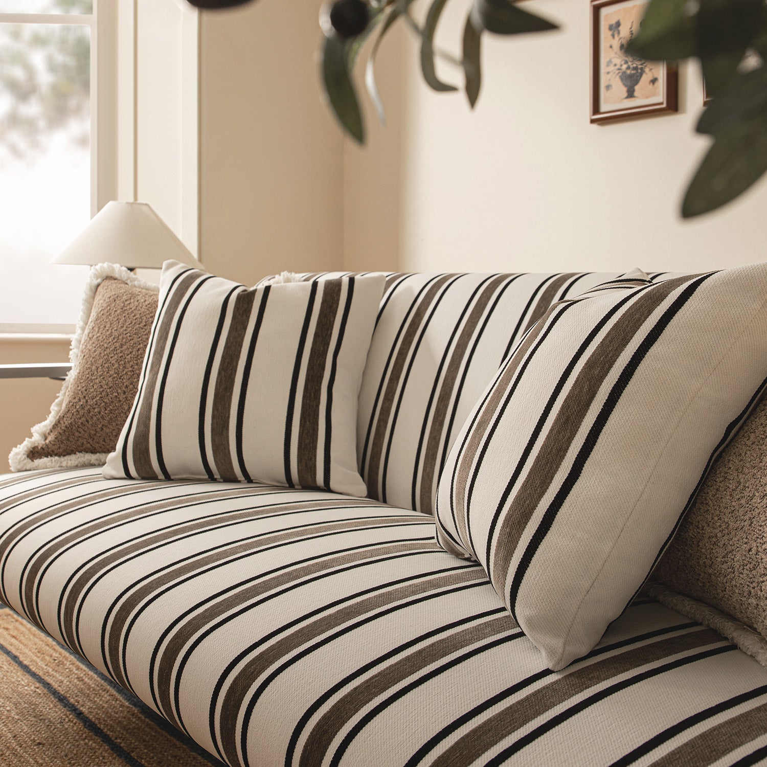 Linea Three Seater Sofa Bed, Taupe Striped Chenille