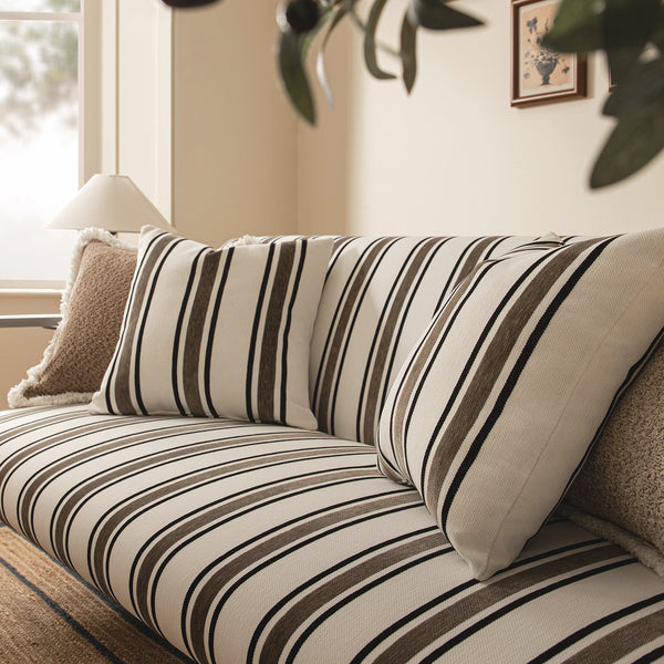 Linea Three Seater Sofa Bed, Taupe Striped Chenille