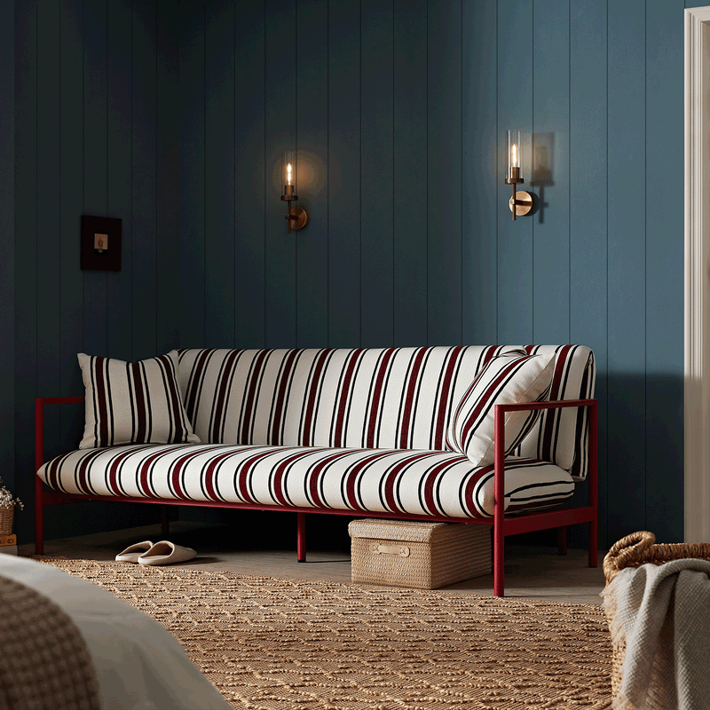 Linea Three Seater Sofa Bed, Maroon Red Striped Chenille