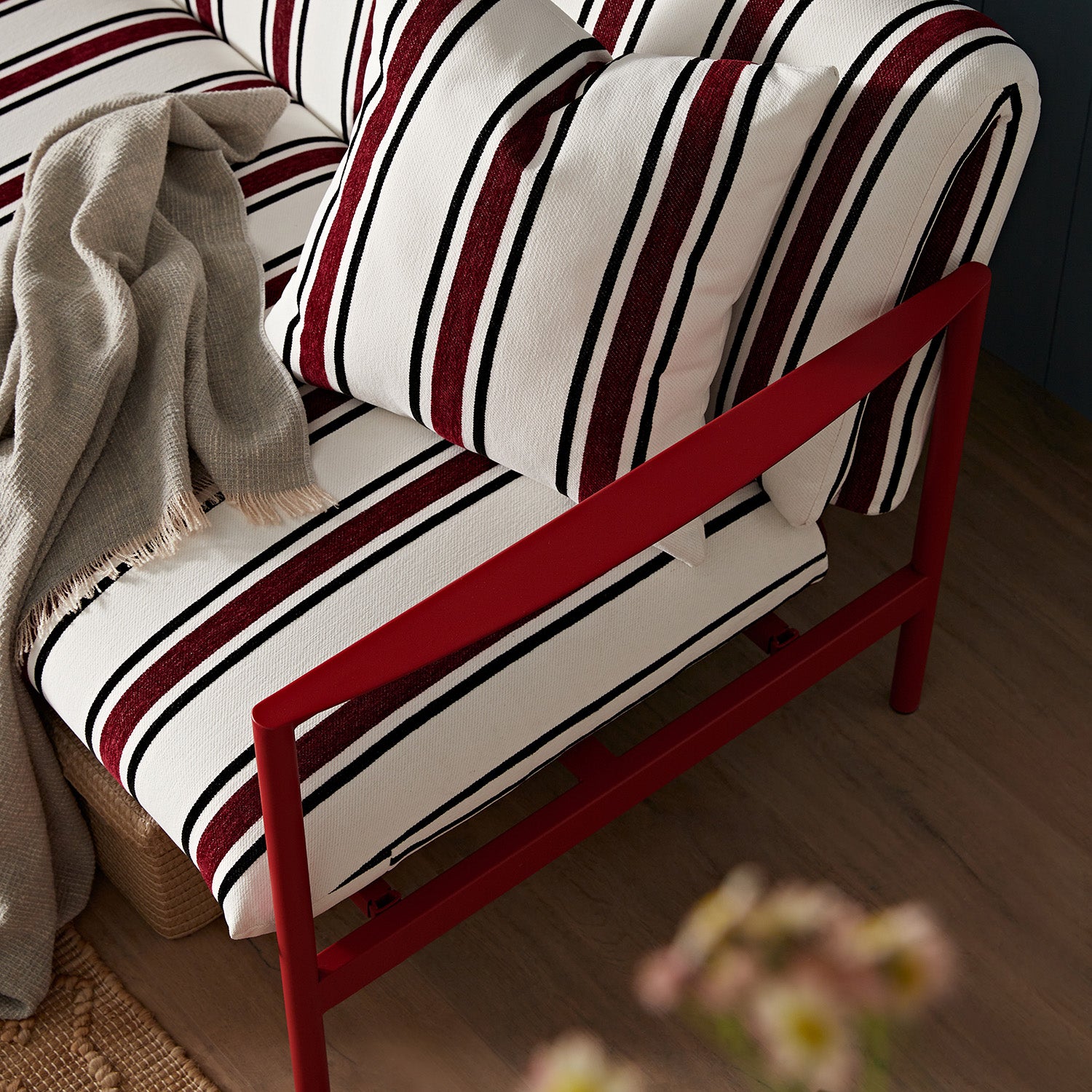 Linea Three Seater Sofa Bed, Maroon Red Striped Chenille