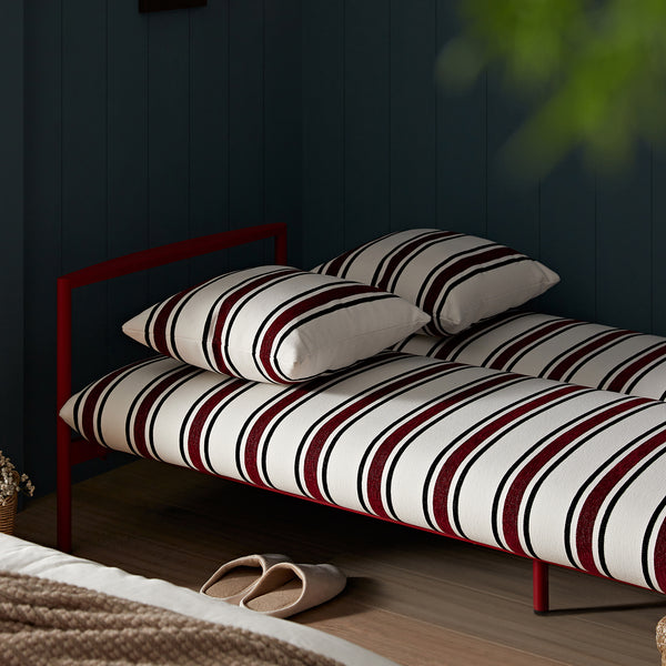 Linea Three Seater Sofa Bed, Maroon Red Striped Chenille