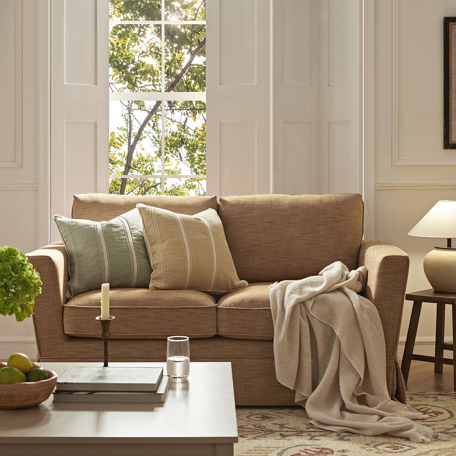Fitz Skirted 2-Seater Sofa, Apricot Linen Blend