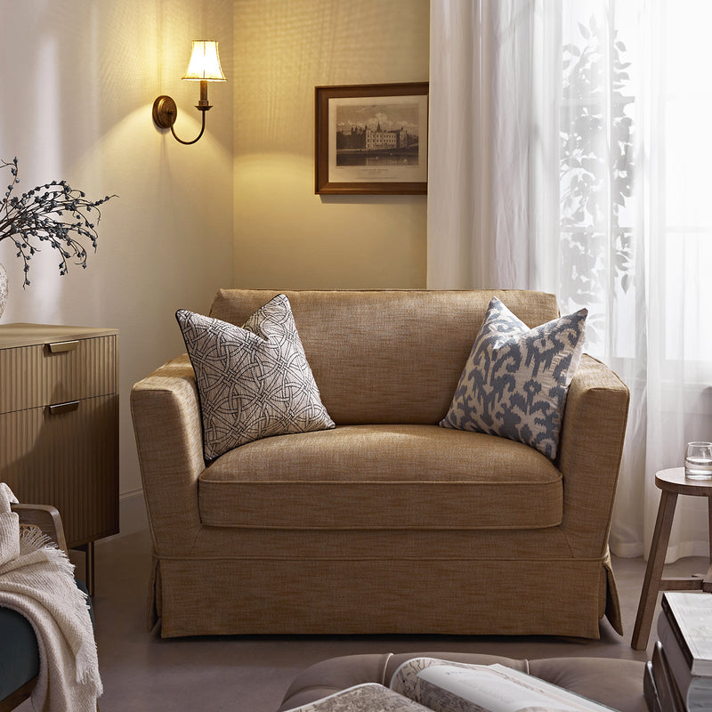 Fitz Skirted Loveseat, Apricot Linen Blend