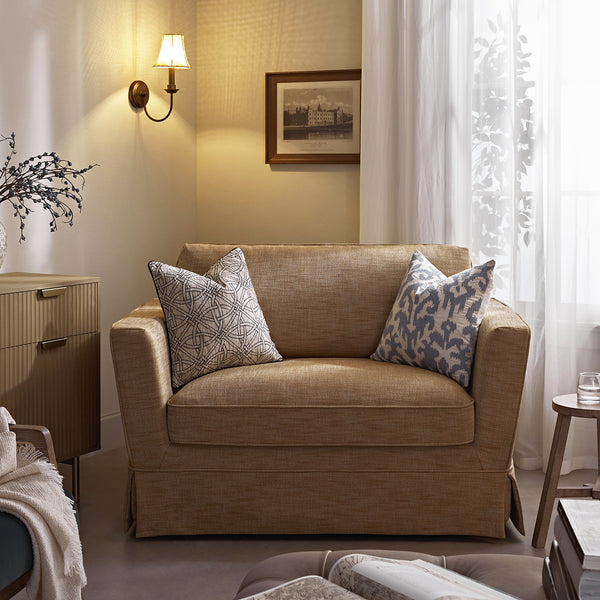 Fitz Skirted Loveseat, Apricot Linen Blend