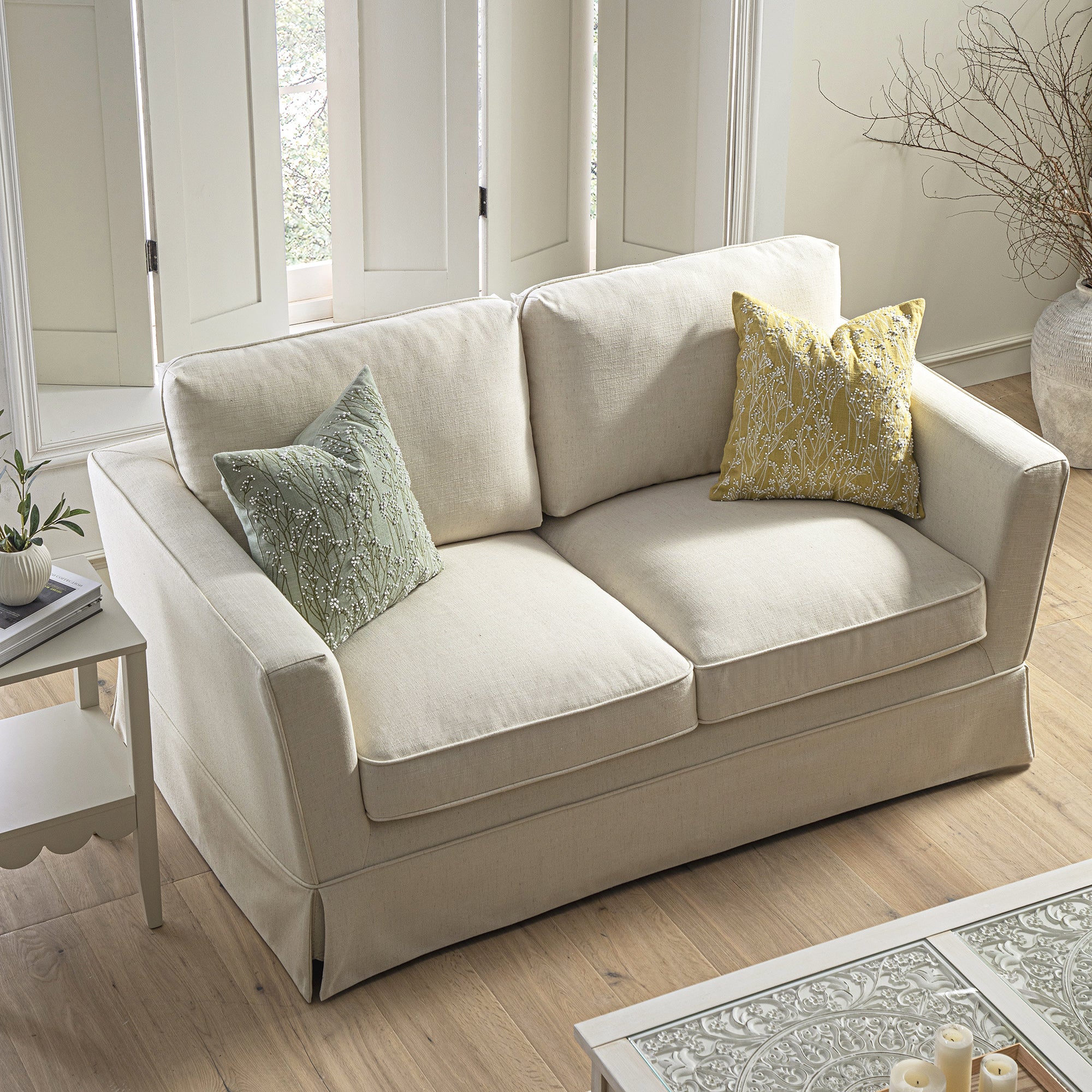 Fitz Skirted 2-Seater Sofa, Oatmeal Linen Blend | daals