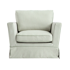 Fitz Skirted Armchair, Sage Striped Linen Blend