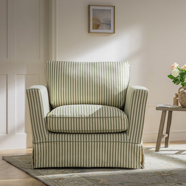 Fitz Skirted Armchair, Sage Striped Linen Blend