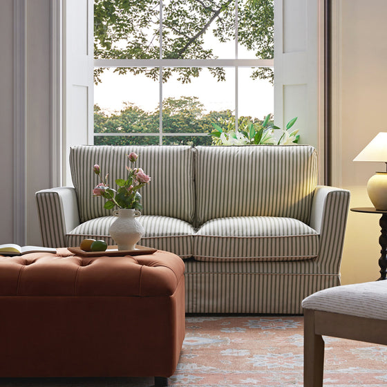 Fitz Skirted 2-Seater Sofa, Sage Striped Linen Blend